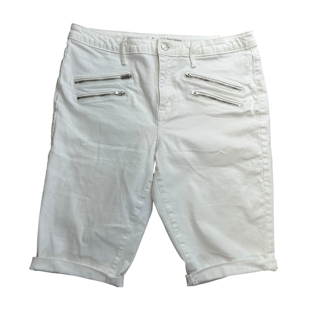 Massimo High Rise Skinny White Denim Stretch Jean Shorts Cuffed Size 14